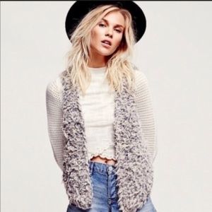 Free People Shag Knit Vest - Med, Blue/White